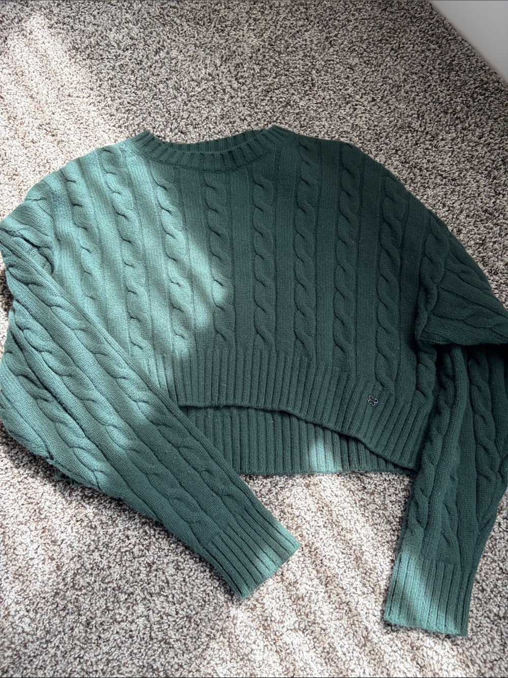 Sunday Best Forest Green Cable Knit Cropped Sweater